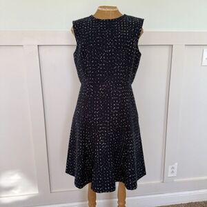 J. Crew Spotted Tweed Sleeveless Dress Size 6 Navy‎ A Line Knee Length Career